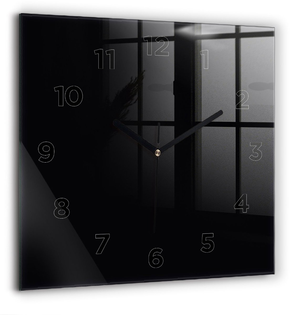 Wallfluent Wandklok - Zwart Vierkante Glazen Wandklok - 60 cm x 60 cm - Zwart Wandklok - Zwarte Handen - Wandklok Met Cijfers - Stille Wandklok Slaapkamer - Vierkante Glas Klok - Scandinavisch Wandklok - Vierkante Glazen Klok