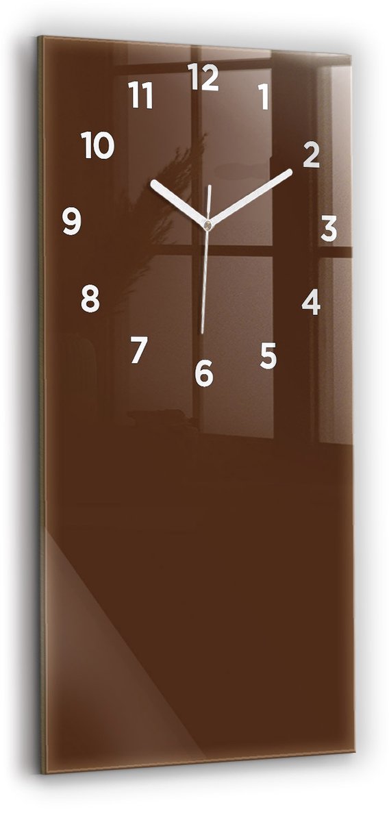 Wallfluent Wandklok - Bruin Glazen Klok Rechthoekige - 30 cm x 60 cm - Bruin Wandklok - Witte Handen - Wandklok Met Cijfers - Wandklok voor in de Keuken - Rechthoekige Glas Klok - Industrieel Wandklok - Rechthoekige Glazen Wandklok