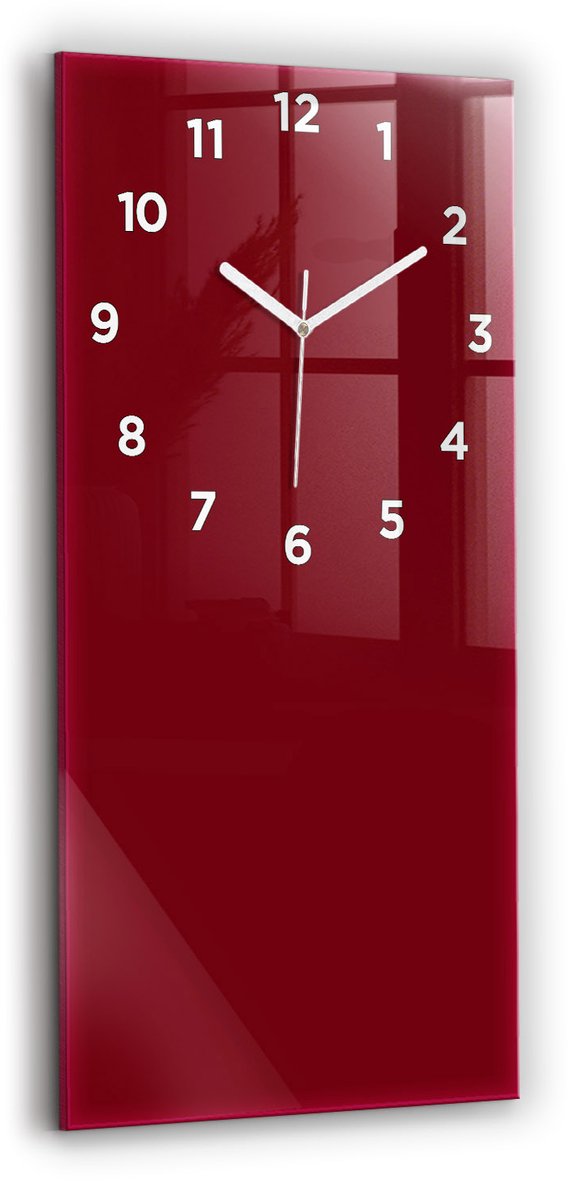 Wallfluent Wandklok - Bourgondië Rechthoekige Glazen Wandklok - 30 cm x 60 cm - Bourgondië Wandklok - Witte Handen - Wandklok Met Cijfers - Kinder Wandklok Glas - Glazen Klok Rechthoekige - Minimalistisch Wandklok - Rechthoekige Glas Klok