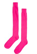 KIMU® Sokken Neon Roze Gebreid - Maat 39 40 41 42 43 44 45 46 - Dames Heren Unisex - Neon Roze Fluor UV Lange Kniekousen Voetbalsokken Sportsokken Kniesokken Gebreide Kousen Halloween