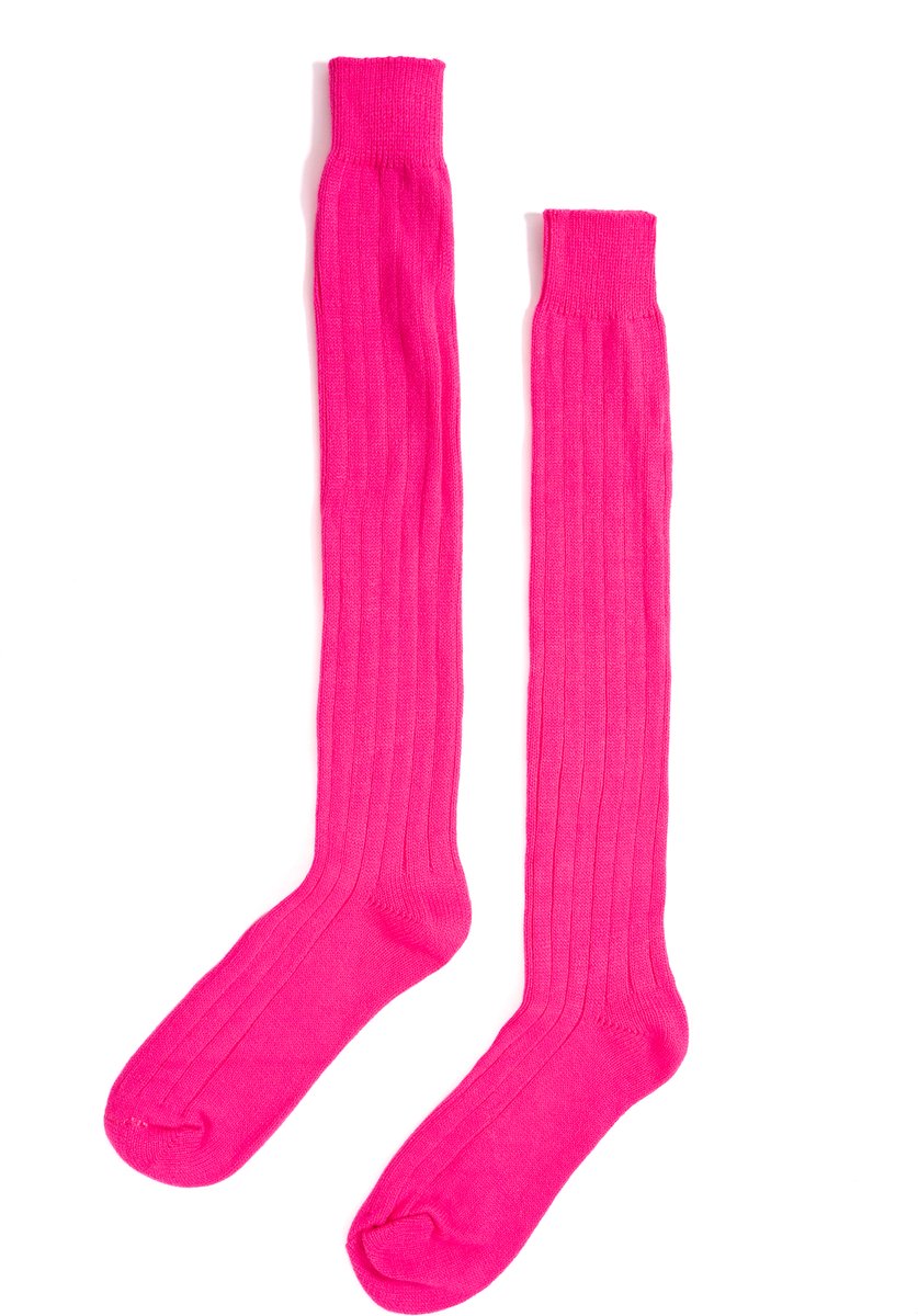 KIMU® Sokken Neon Roze Gebreid - Maat 39 40 41 42 43 44 45 46 - Dames Heren Unisex - Neon Roze Fluor UV Lange Kniekousen Voetbalsokken Sportsokken Kniesokken Gebreide Kousen Festival