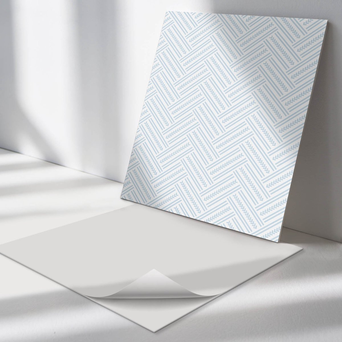 Wallfluent Vinyl Tegels - Zigzagpatroon met Lijnen Vinyl Vloer Tegels - 20 cm x 20 cm - Blauw PVC Tegels - 20 stuks - Vierkant PVC Tegels - Patroon Plaktegels - Zelfklevende Vinyltegels - Plaktegels Keuken en Badkamer