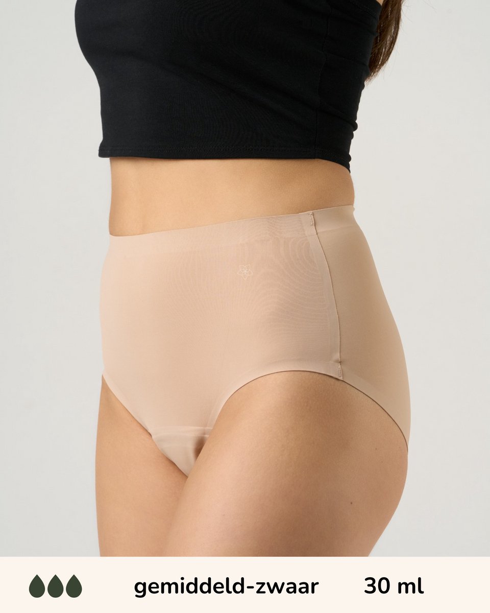 Moodies incontinentie ondergoed - Seamless High Waist Hiphugger - gemiddeld/zwaar kruisje - maat M - beige