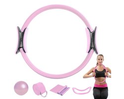 Namajunas - Pilates Ring - Weerstandsbanden - Pilates bal - Yoga ring set - Accessoires voor Thuisgymnastiek - Ideaal voor fitness en flexibiliteitsoefeningen - Complete Lichaamsverstevigingsset - Roze