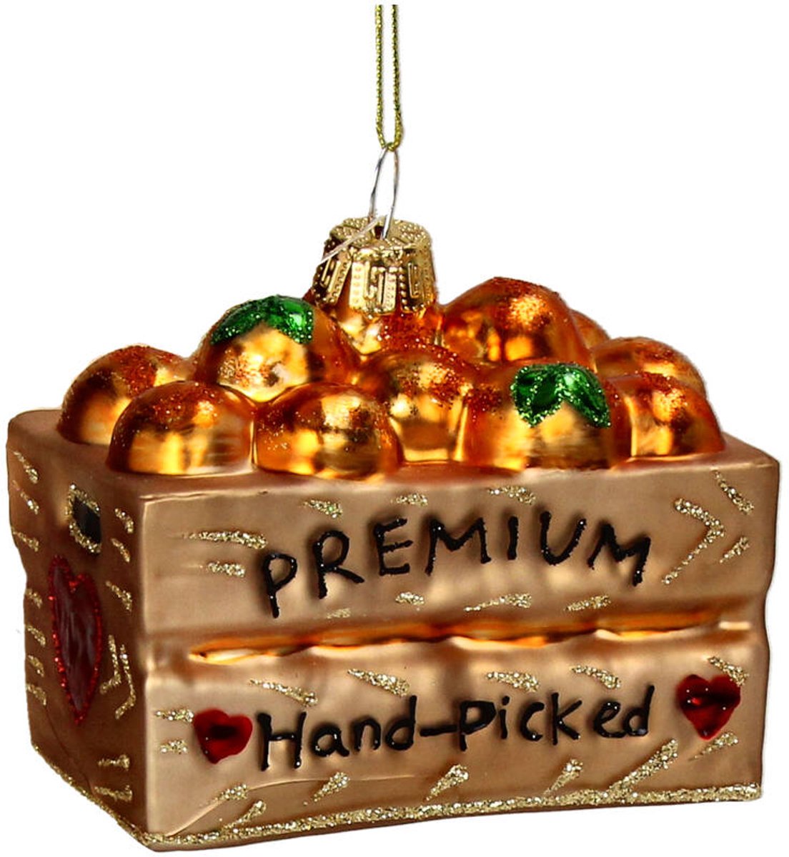 HD Collection kerstornament kerst hanger houten krat met sinaasappelen 7.6 cm