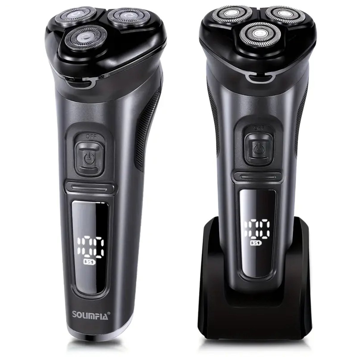 2in1 Solimpia Scheerapparaat - Digitale 3koppen Body Shaver + Precisie/Baardtrimmer - Usb-Oplaadbare 2in1 Shaver met Turbostand - Perfecte Reiseditie - Ultieme Lichaamshaar Verzorging - Grijs