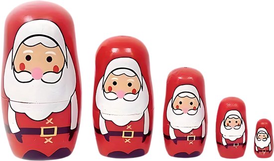 MatroesjkaFamily® Poupées Matriochka - Père Noël - 5 pièces - Bois - Matriochka - Poupées gigognes - Poupées Babouchka en bois - Peintes - Babouchka - Babouchka - Poupées à chevilles - Poupées en bois - Poupées russes