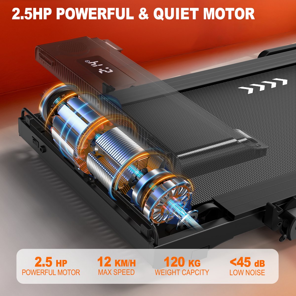 Afbeelding 3 van MettleMatic loopband voor thuis - 4-in-1 Opvouwbare loopband - 2,5 pk motor tot 12 km/u - dubbel LED-display - 12 programma's en APP-compatibel - draagvermogen van 120 kg