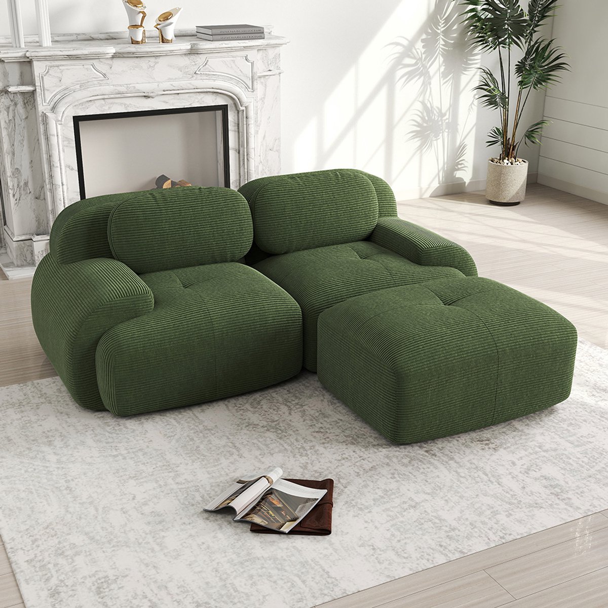 Pugsdrly Hoekbank 82'' van zacht corduroy, modulair combineerbaar met gebogen armleuningen