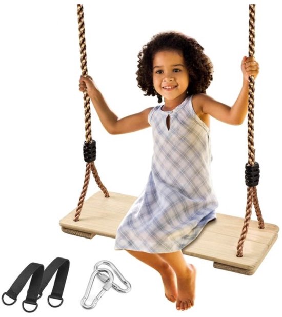 Retadou - Balancelle en bois anticorrosion avec mousqueton en acier inoxydable et corde en chanvre, pour adultes et enfants, siège de balancelle en bois pour usage intérieur et extérieur