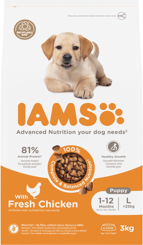 3x Iams Dog Puppy - Junior Large Kip 3 kg