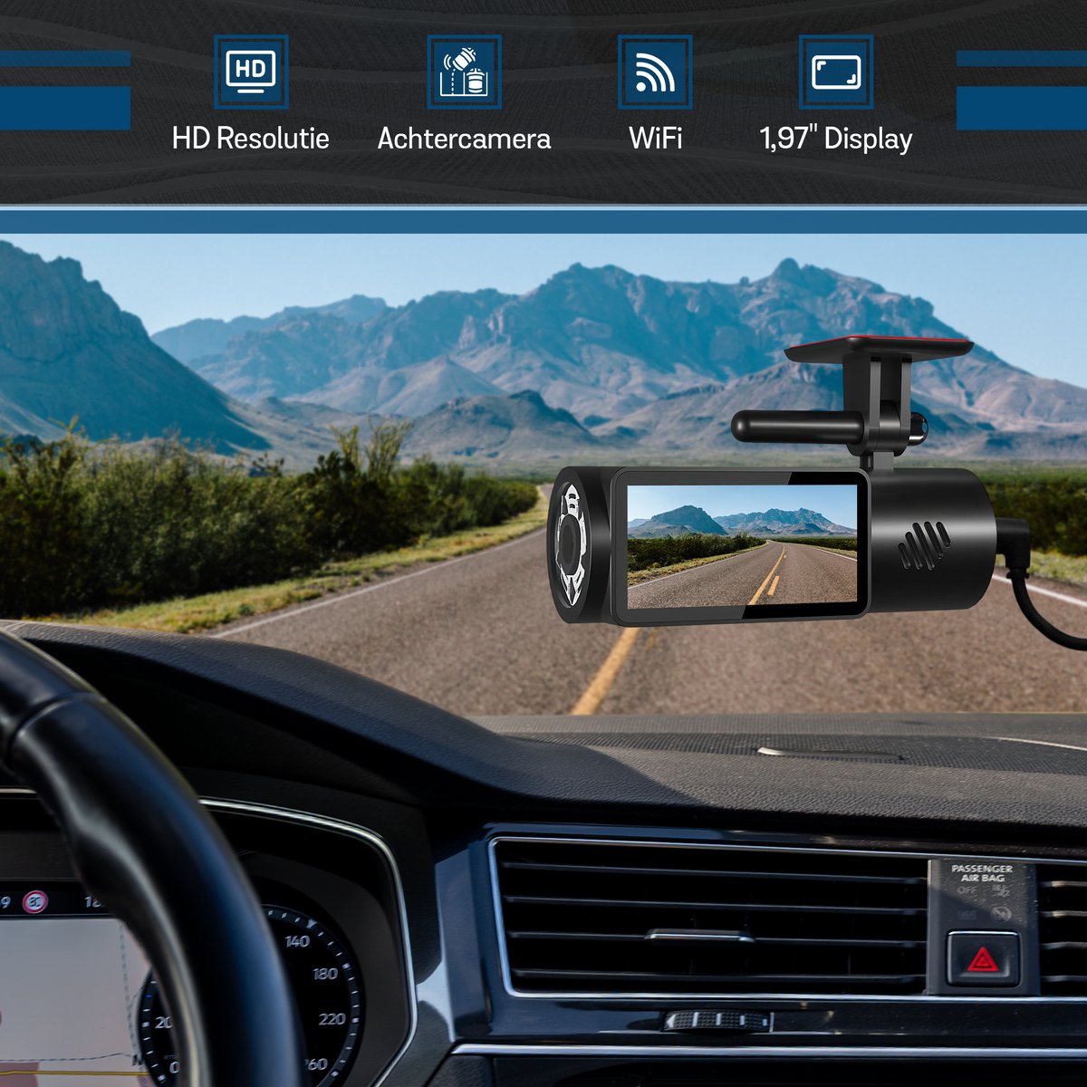 Tech Essentials B100 Dashcam - 720P - Wifi - SD Kaart 64GB - Met Achteruitrijcamera - USB-C - Voor Auto Camera - Voor En Achter - Nachtzicht thumbnail 2