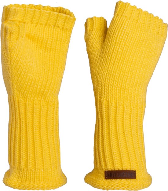 Gants tricotés sans doigts Cleo de Knit Factory pour femmes - Gants d'automne et d'hiver - Gants jaunes - Chauffe-poignets - Yellow Canario - Taille unique