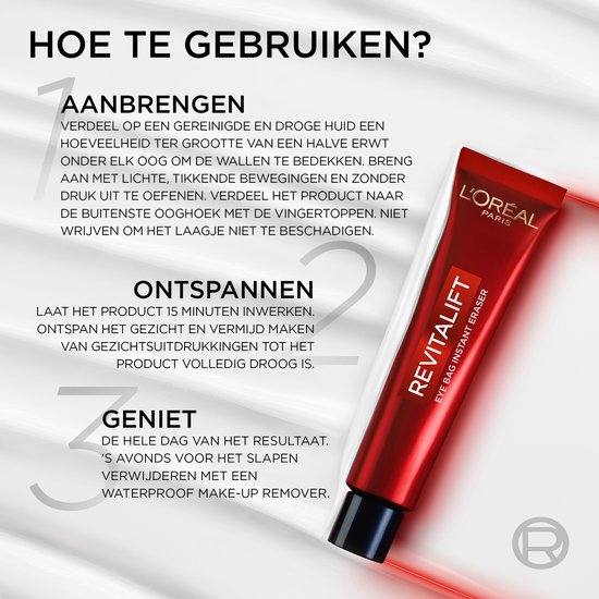 L'Oréal Paris Revitalift Laser Instant Eye Bag Eraser - met Gel-Naar-Tape-Technologie - Gladmakend en Straktrekkend effect - Vermindert Wallen - 15ml