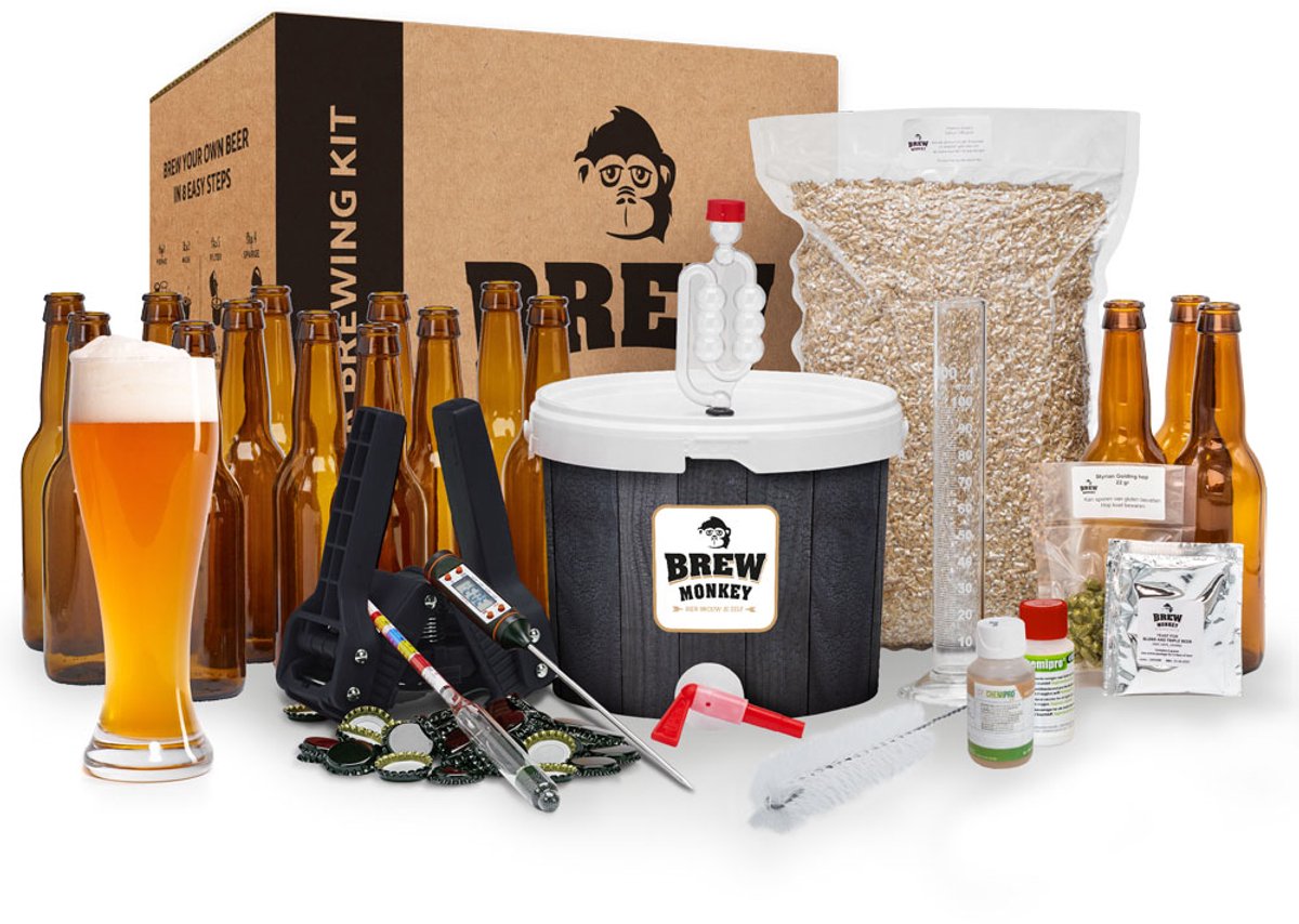 Brew Monkey Premium Weizen - Bierbrouwpakket - Brouwen met Verse Ingrediënten - Zelf Bier Brouwen Bierpakket - Startpakket - Gadgets Mannen - Vaderdagcadeau - Verjaardagscadeau voor Mannen - Origineel bier Cadeau