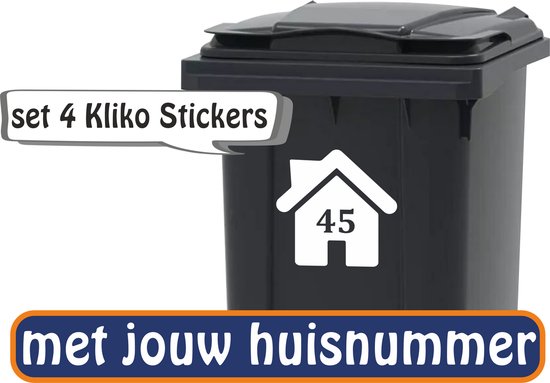 Jerma - 4x Huisje met huisnr - 4 afvalsoorten stickers - Weerbestendig