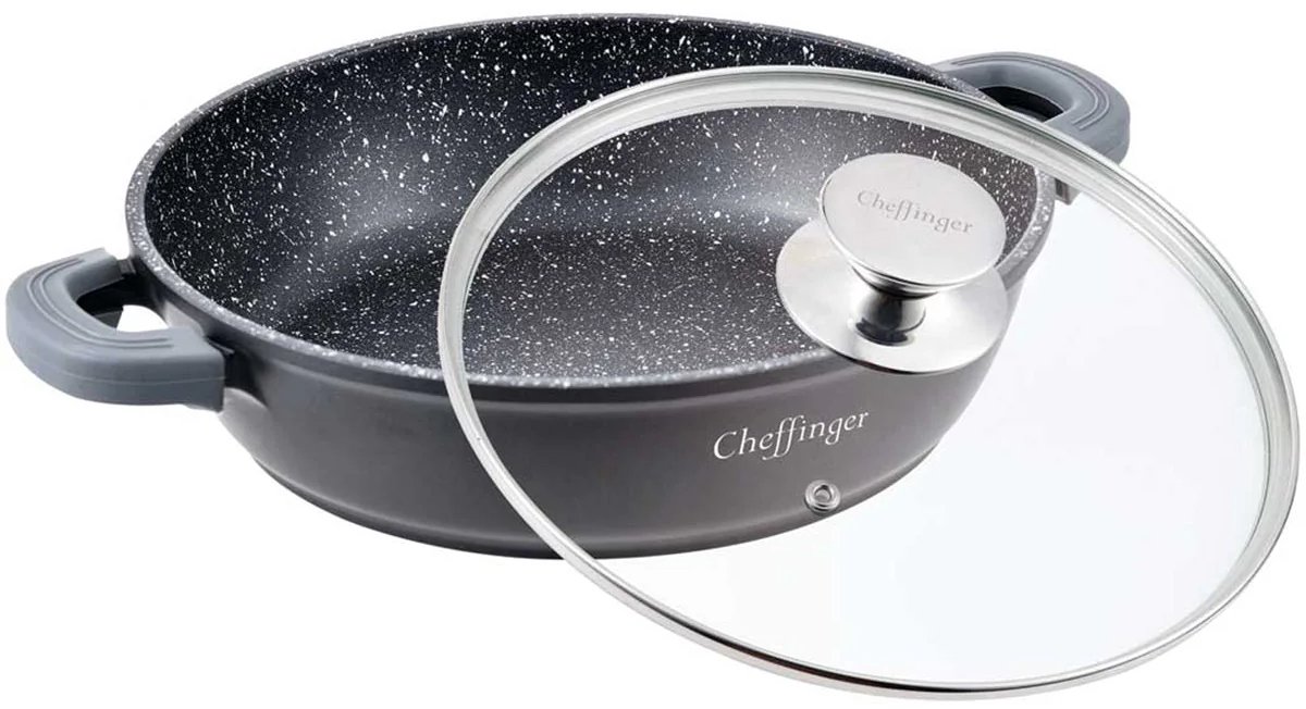 Cheffinger Lage Braadpan met Deksel - 36cm - Zwart - Inductie