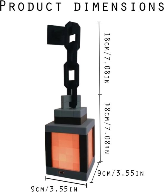 Pixelated Lantern Nachtlampje - 16-kleuren LED Wand Sfeer Nachtlampje met Touch Schakelaar en Afstandsbediening - Oplaadbare Nachtlamp, Monteerbare Tafellamp, Kostuum Cosplay Nachtkastje Lamp voor Kamerdecoratie voor Jongens - Cyslmuk® van Cyslmuk® — afbeelding 5
