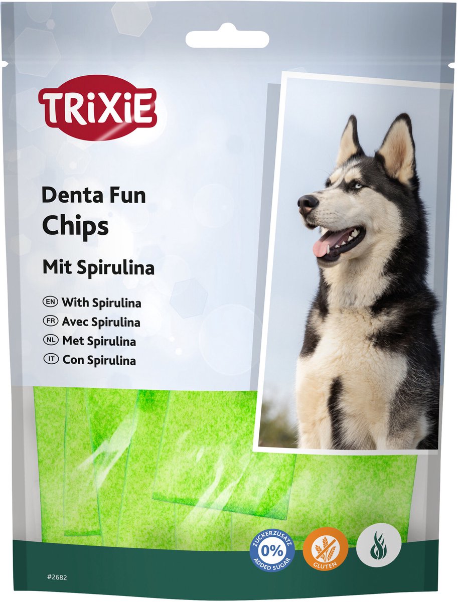 6×100 gr Trixie denta fun spirulina chewing chips hondensnack
