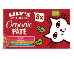 Lily's Kitchen - Kattenvoer - Natvoer - Biologische Patés Multipack Kip, Rund, Vis, & Kalkoen - 4 x 8 x 85 g