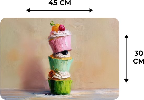 Napperons - 6 pièces - 45x30 cm - Set de table en plastique - Cupcakes - Empilés - Colorés - Fruits - Dessous de Assiettes - Décoration de table - Accessoires de décoration de table de Cuisine - Dessous de verre en Vinyl - Décoration de table