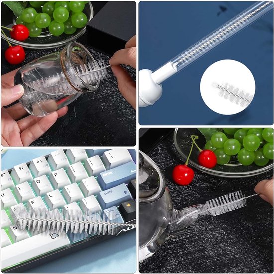 Schoonmaakborstels Voor Rietjes - 10 Stuks - 21 CM - 2-24MM - Wit - RVS en nylon - Lang rietjesborstel - Herbruikbaar - Flessenborstel - Rietjesreinigingsborstel - Voor buizen, rietjes, pijpen en moeilijk bereikbare plekken van Merkloos — afbeelding 2