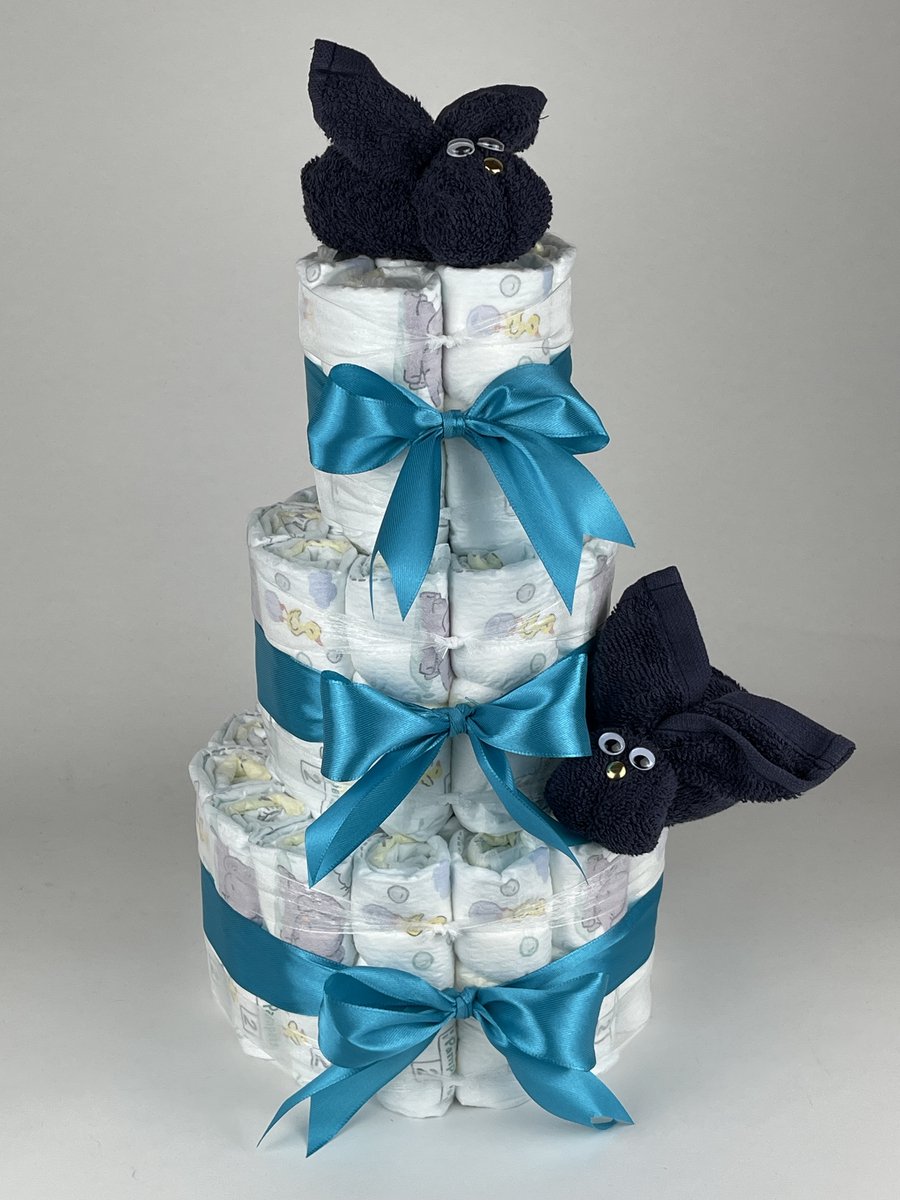 Chouette-Chouette | Luiertaart Jongen | Kraamcadeau | Geboorte Jongen | Babyshower | Konijnen Navy donker blauw - Petrol