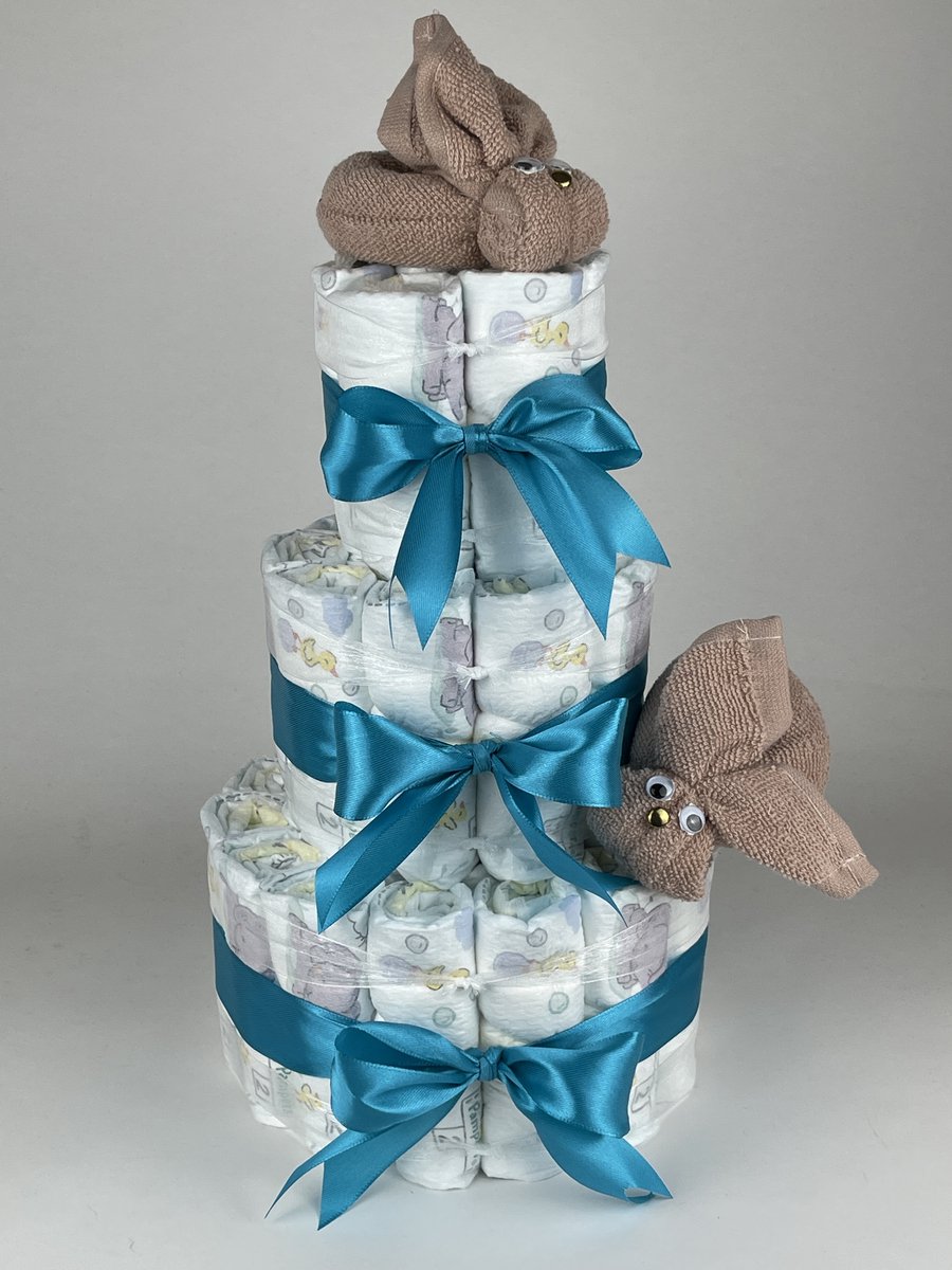 Chouette-Chouette | Luiertaart Meisje | Kraamcadeau | Geboorte Meisje | Babyshower | Konijnen Pinkstone - Petrol