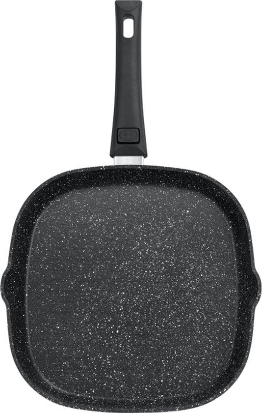Poêle à griller carrée noire antiadhésive.