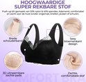 Zwarte push-up bh met kanten details, brede schouderbanden, 3D uitneembare pads en zachte stof.