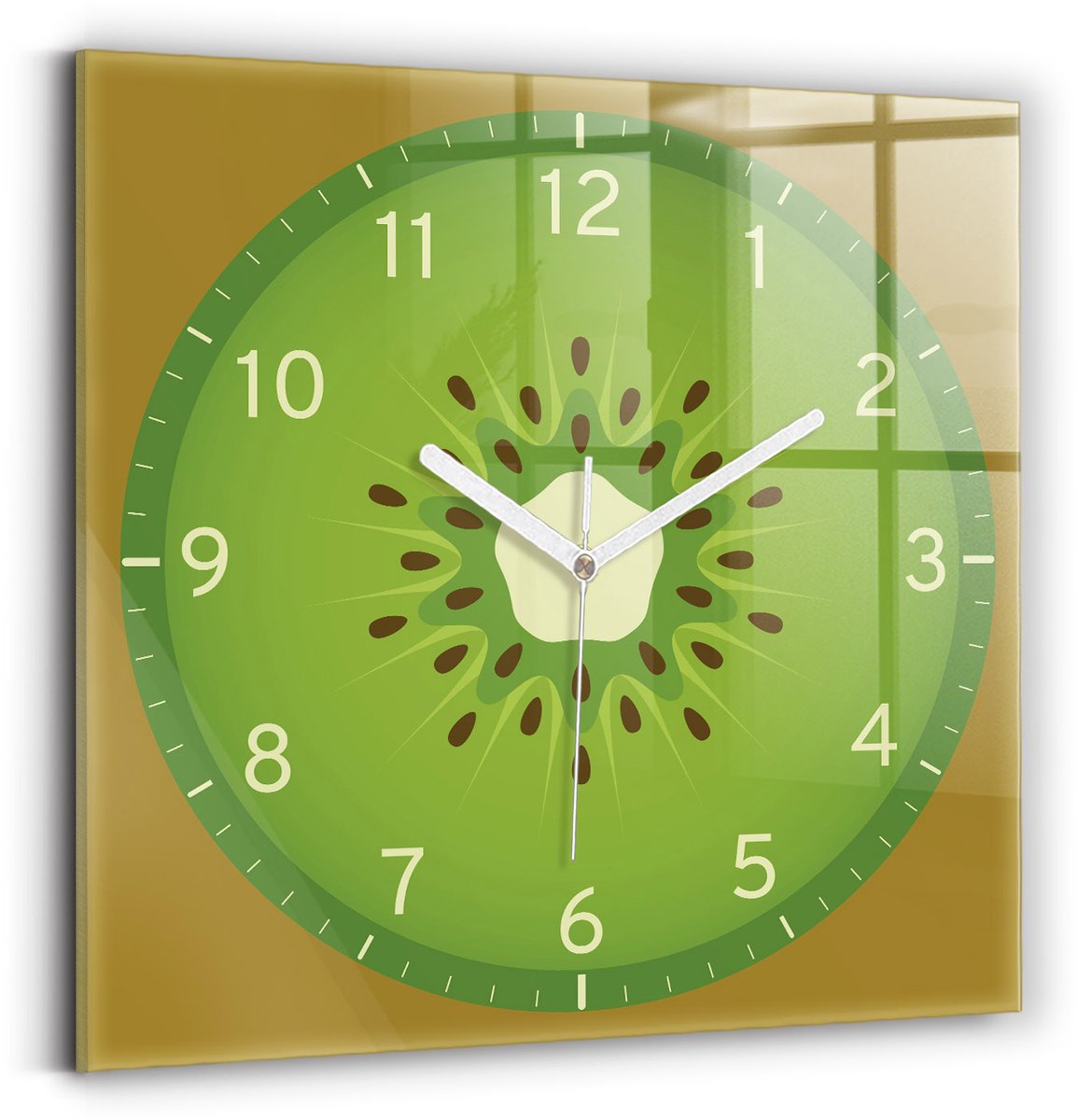 Wallfluent Wandklok - Kiwifruit Unieke Wandklok - 30 cm x 30 cm - Groente Wandklok - Witte Handen - Wandklok zonder cijfers - Stille Wandklok Slaapkamer - Klok met Print - Kunstzinnige Klok - Decoratieve Wandklok