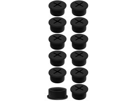 EXCITAT Flexibele siliconen kabeldoorvoer - Siliconen kabeldoorvoer - Kabeldoorvoer voor bureau - Kabeldoorvoer voor bureau - Geschikt voor meubels, kantoor, vergadertafels - Zwart - 25 mm - 12 stuks