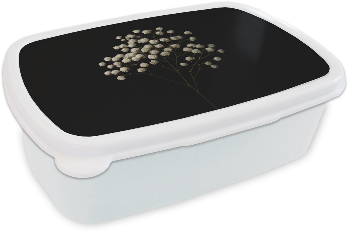 Broodtrommel Wit - Lunchbox Gipskruid - Bloemetjes - Wit - Minimalistisch - Brooddoos 18x12x6 cm - Brood lunch box - Broodtrommels voor kinderen en volwassenen