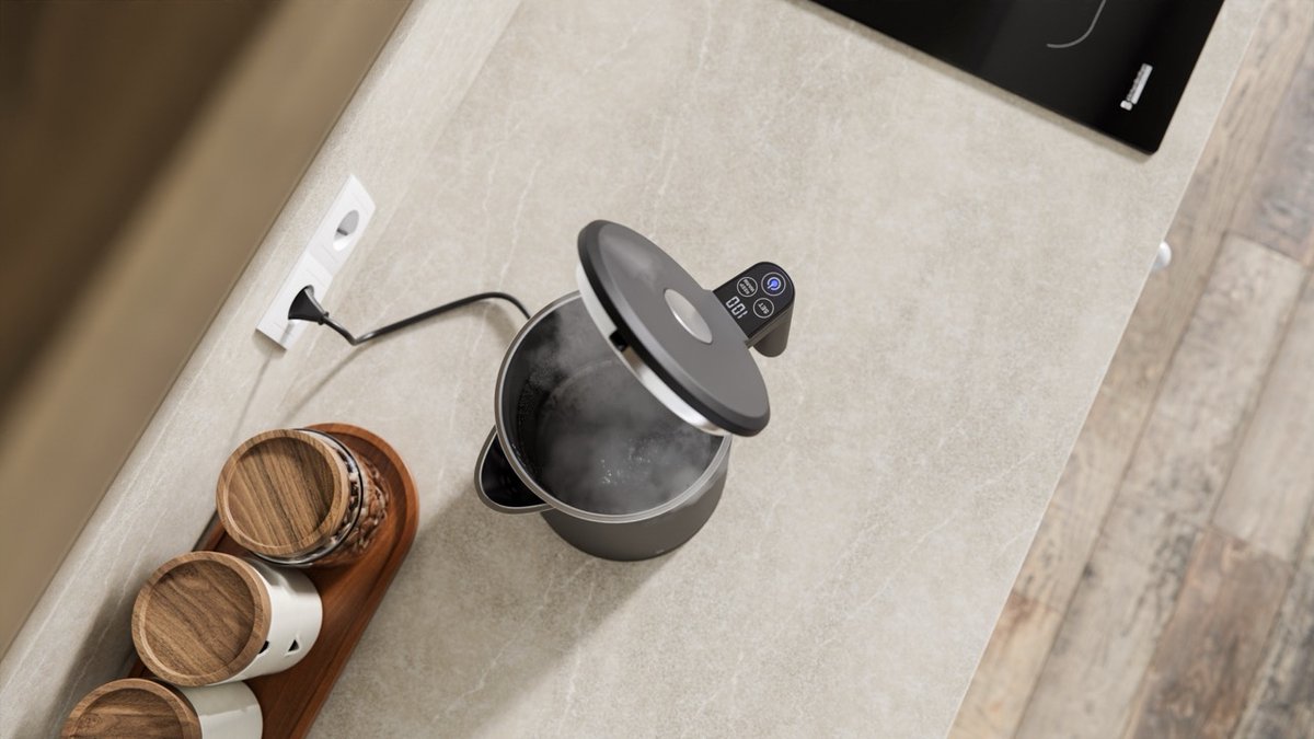 KitchenBrothers Waterkoker - 1.7L - Met Temperatuurregeling - PFAS- & BPA-vrij - Warmhoudfunctie - Display - Dubbelwandig - 2200W - Zwart – foto 7