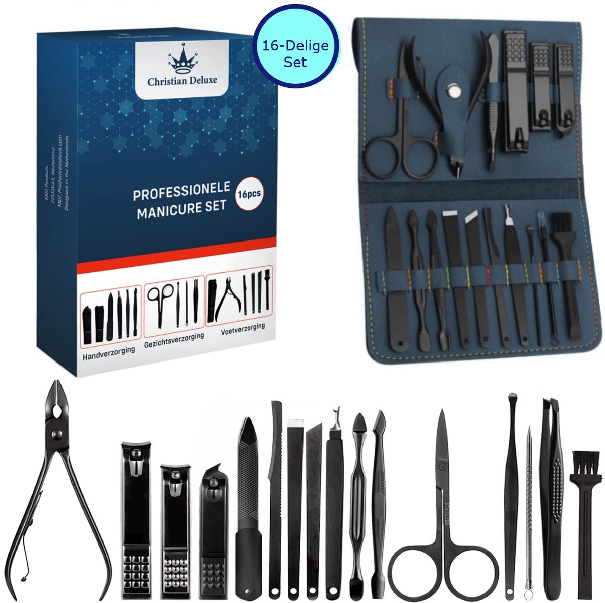 Christian Deluxe® Professionele 16 Delige Manicure Set - Nagelknipper - Nagelvijl - Nagelknipper - Nagelset