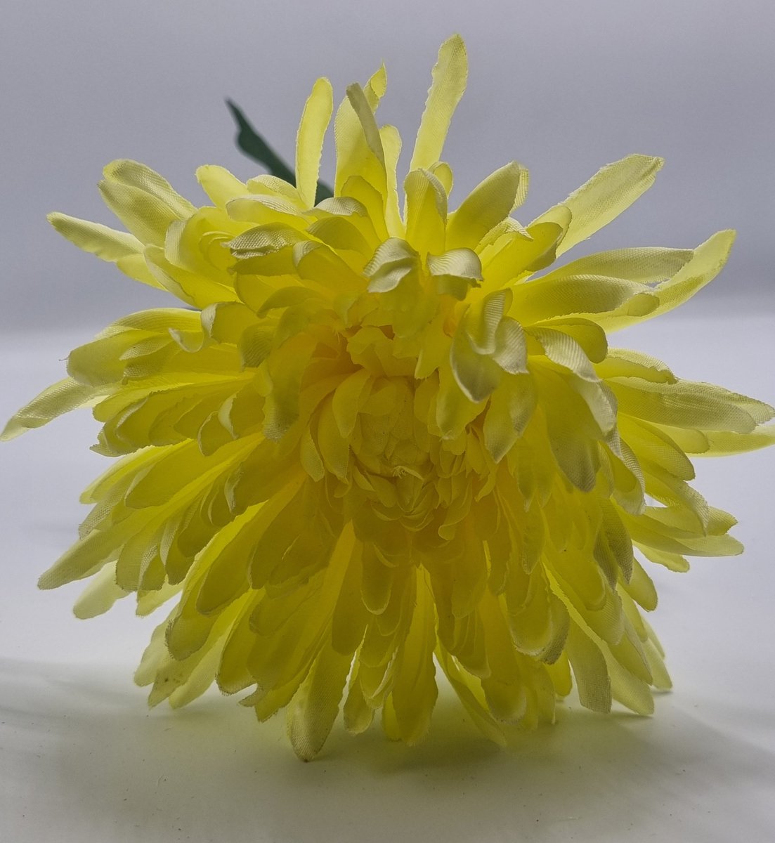 Bol Chrysant (Spin) - P14/02 - 65 cm - Licht Geel - 1 bloem - 1 tak - Grafdecoratie - Zijdenbloemen - Kunstbloemen