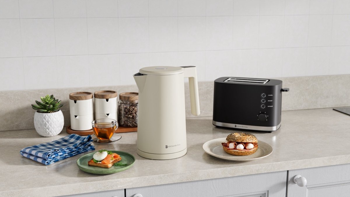 KitchenBrothers Waterkoker - 1.7L - Met Temperatuurregeling - PFAS- & BPA-vrij - Warmhoudfunctie - Display - Dubbelwandig - 2200W - Beige – foto 3