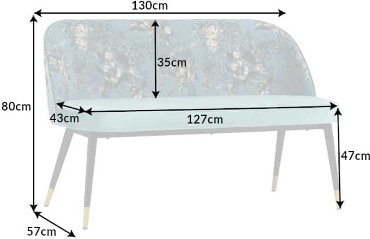 Design bank PRET-A-PORTER turquoise fluwelen bloemmotief en gouden voetdoppen - 41706