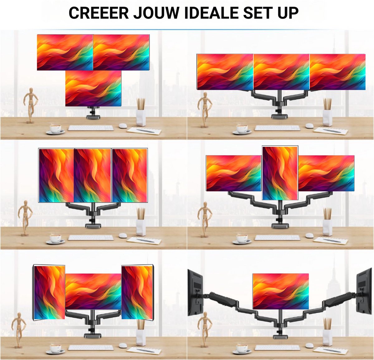 LEVANTU Triple Monitorarm 3 Schermen Gasveer 32 inch thumbnail 5