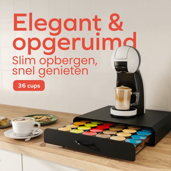 KitchenBrothers Porte-capsule avec tiroir - Convient pour Dolce Gusto - 36 Capsules - Acier inoxydable - Noir