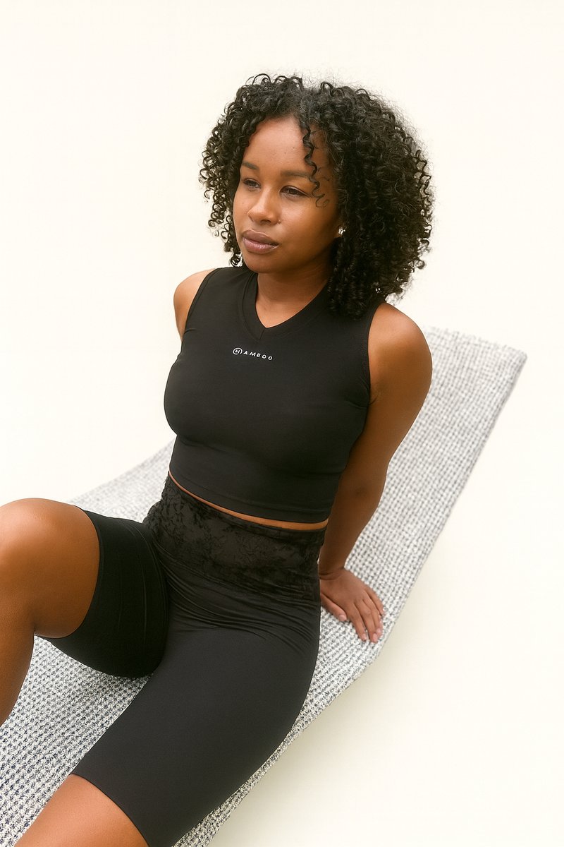 La Booty- Lounge & Fitness Set Dames- Zwarte Bike & Top- High Waist- Duurzaam- Handmade in België- maat L