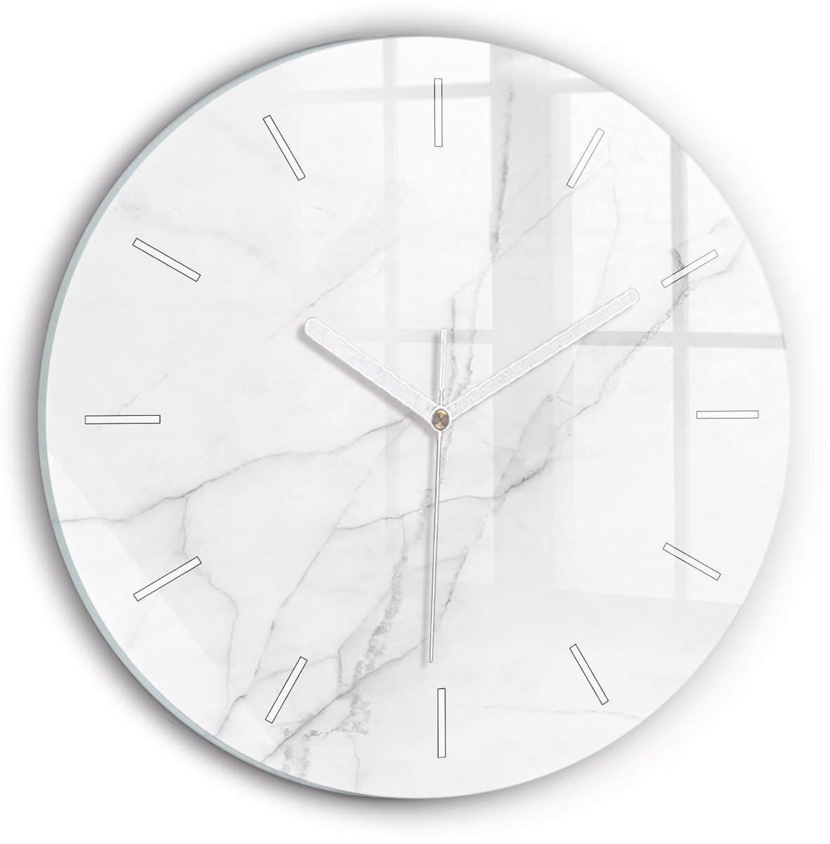 Wallfluent Wandklok - Decoratief marmer Unieke Wandklok - 30 cm x 30 cm - Wit Wandklok - Witte Handen - Wandklok Zonder Cijfers - Stille Wandklok Slaapkamer - Ronde Glazen Klok - Scandinavisch Wandklok - Klok als Muurdecoratie