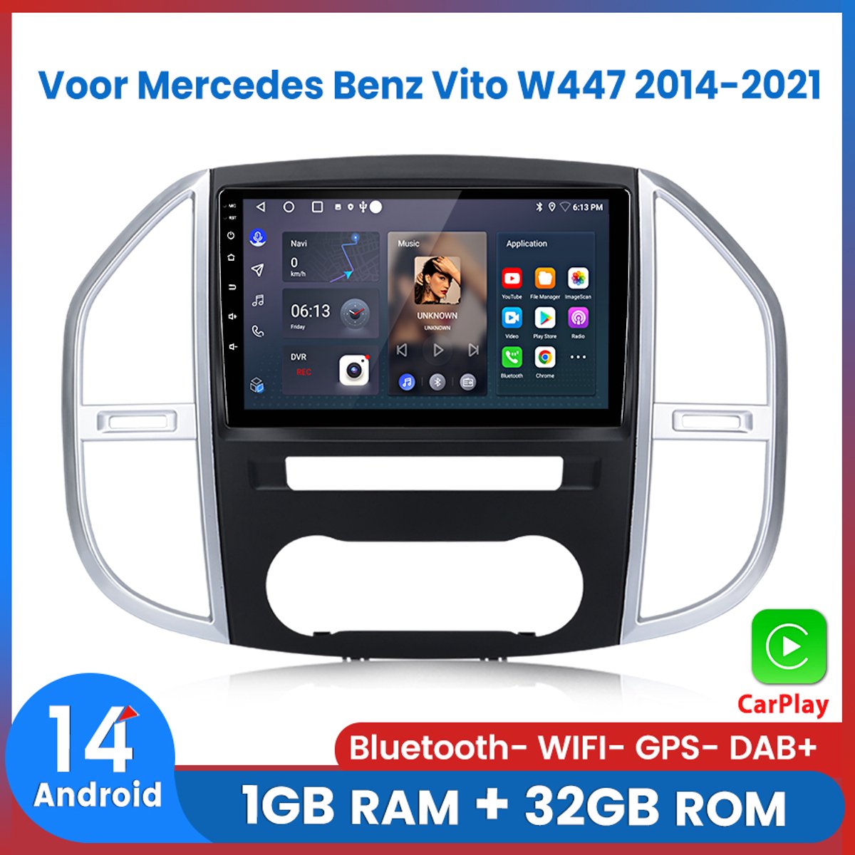 Awesafe Autoradio 1GB+32GB met Carplay en Android auto | Geschikt voor Mercedes V klasse Vit W447 2014-2021 | Radio scherm met Navigatie | 2014 2015 2016 2017 2018 2019 2020 2021 | W 447