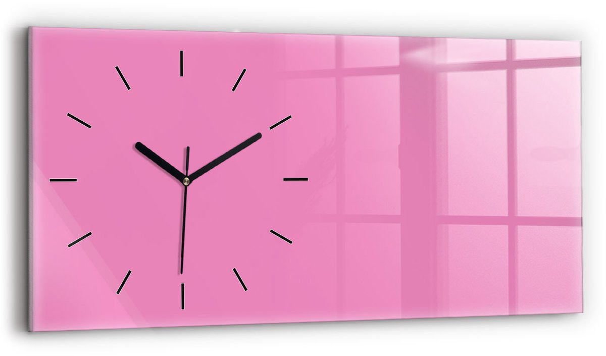 Wallfluent Wandklok - Roze Glazen Klok Rechthoekige - 60 cm x 30 cm - Roze Wandklok - Zwarte Handen - Wandklok Zonder Cijfers - Wandklok voor in de Keuken - Rechthoekige Glas Klok - Industrieel Wandklok - Rechthoekige Glazen Wandklok