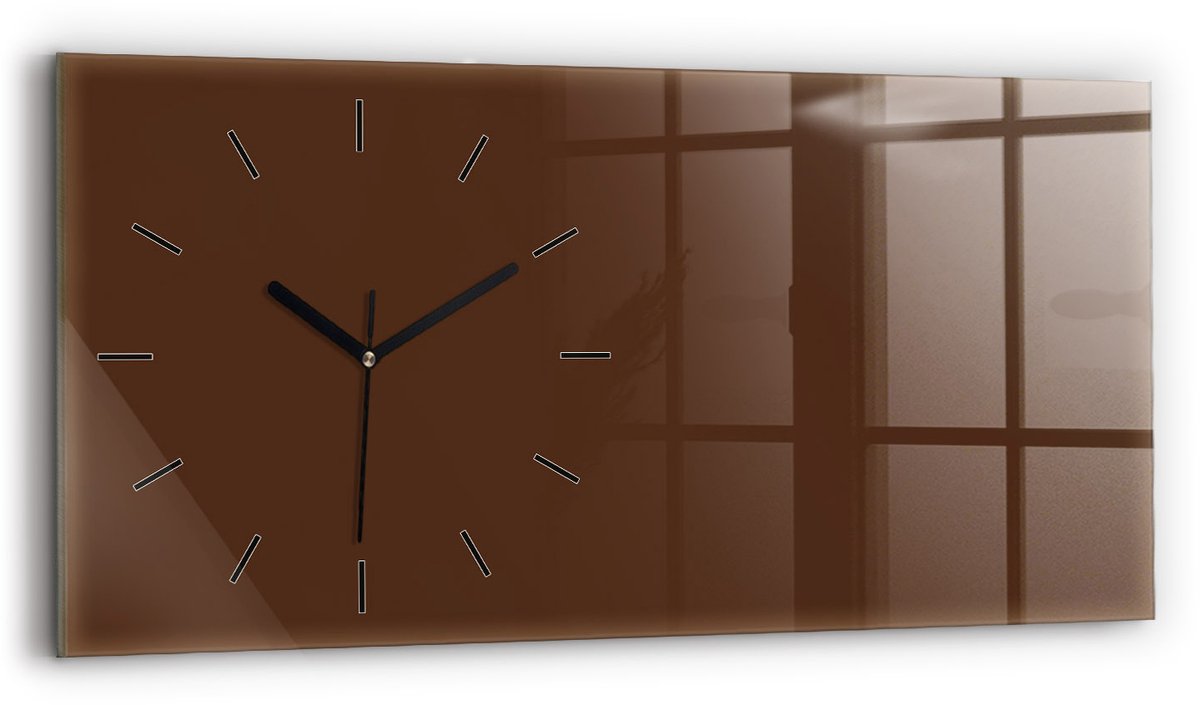Wallfluent Wandklok - Bruin Glazen Klok Rechthoekige - 60 cm x 30 cm - Bruin Wandklok - Zwarte Handen - Wandklok Zonder Cijfers - Wandklok voor in de Keuken - Rechthoekige Glas Klok - Industrieel Wandklok - Rechthoekige Glazen Wandklok