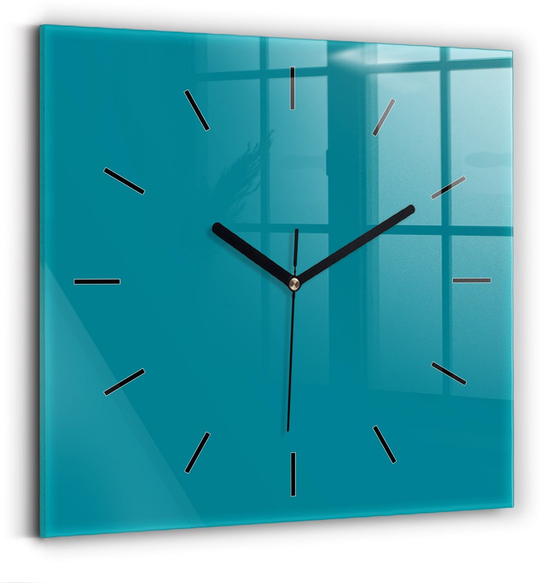 Wallfluent Wandklok - Maritiem Vierkante Glazen Wandklok - 30 cm x 30 cm - Maritiem Wandklok - Zwarte Handen - Wandklok Zonder Cijfers - Kinder Wandklok Glas - Vierkante Glas Klok - Scandinavisch Wandklok - Vierkante Glazen Klok