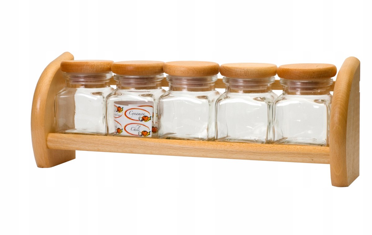 Kruidenrek sets 5 glazen potten - Hout & Glas