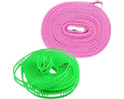 EXCITAT Clothesline - Outdoor Clothesline - Adjustable Clothesline - Windproof Clothesline - With Hooks - Laundry and Clothesline - Ideal for Camping Accessories - 5m - 2 pcs - Willekeurige kleur