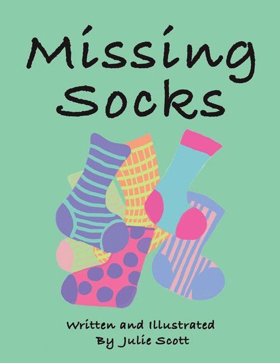 Couverture de livre intitulée "Missing Socks" en lettres noires et cinq chaussettes colorées à motifs.