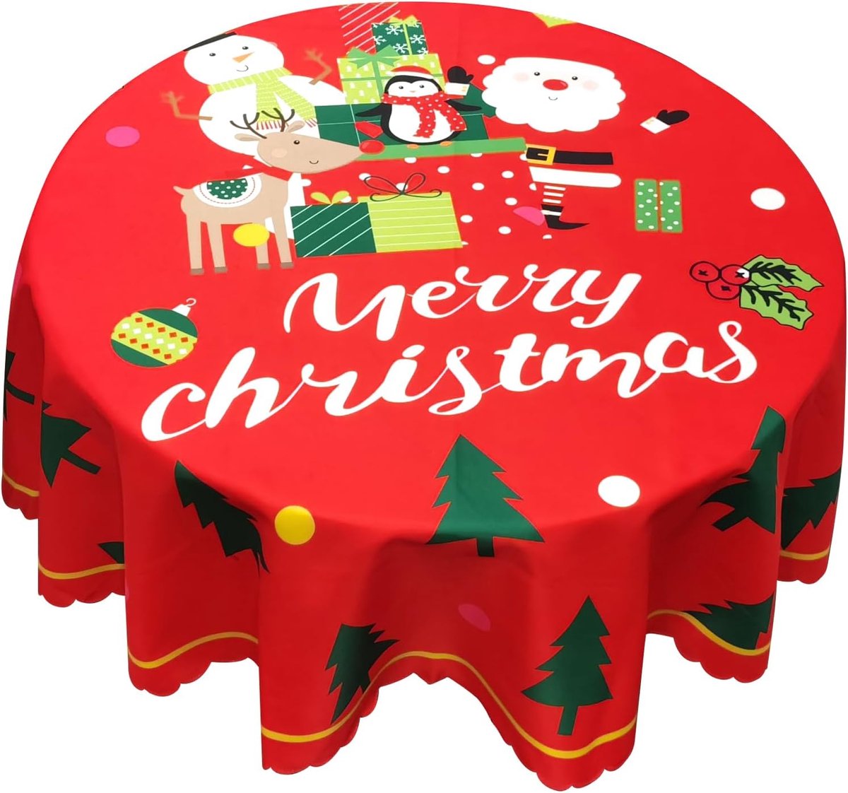 Sander Shop Kerst tafelkleed rond kerst tafelkleed wasbaar polyester sneeuwvlok tafelkleed kerst tafelkleed kerstfeest tafelkleed (rood)